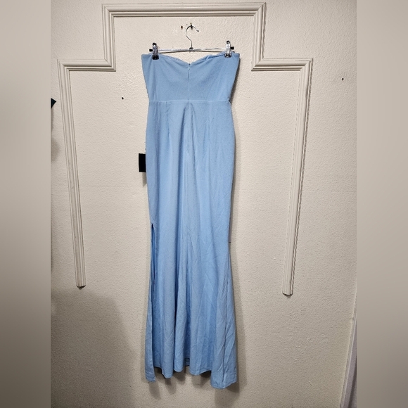 Lulus Elegant Finesse Light Blue Pleated Cutout Maxi Dress Wedding Party Prom - Picture 9 of 10